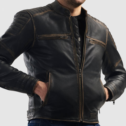 Hunter II Vintage Brown Veste en Cuir de Moto