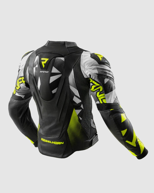 Inferno Blouson Moto Cuir Jaune Fluo