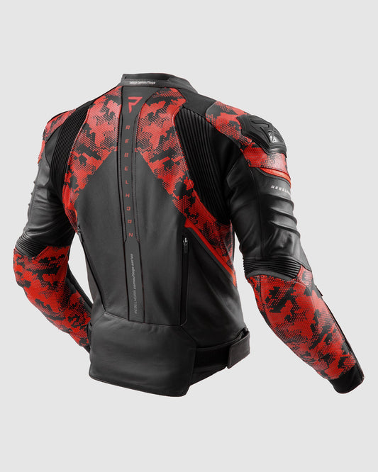 Veloce Blouson Moto Cuir Camo Rouge