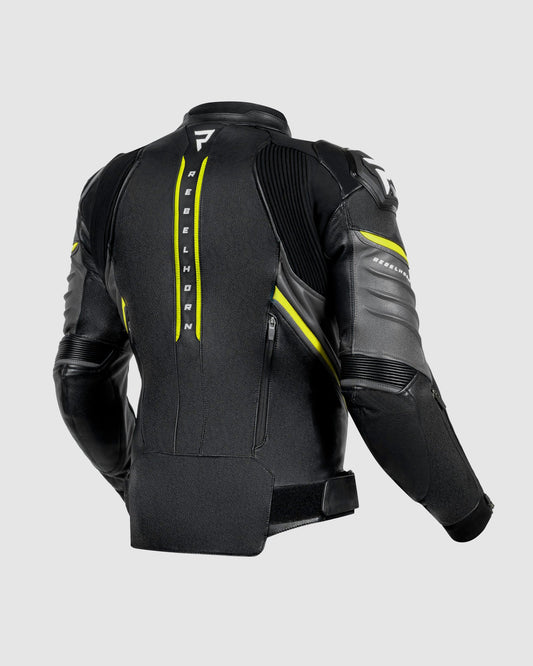Veloce Blouson Moto Cuir Jaune Fluo