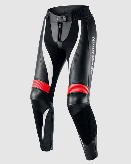 Rebel Femme Pantalon Moto Rouge Blanc