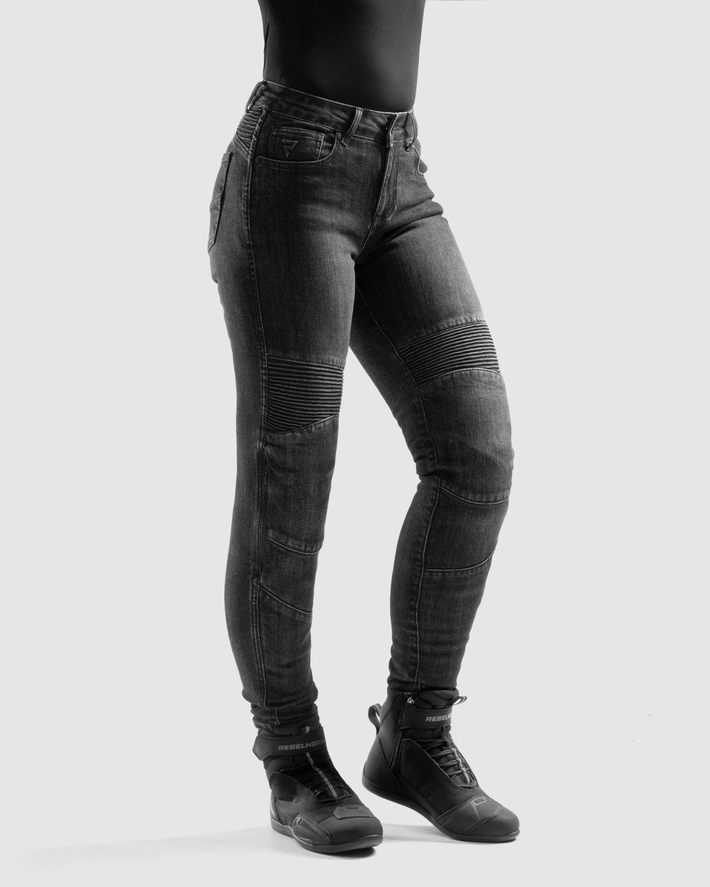 Agness 2 Mono Jean Moto Femme Noir Délavé