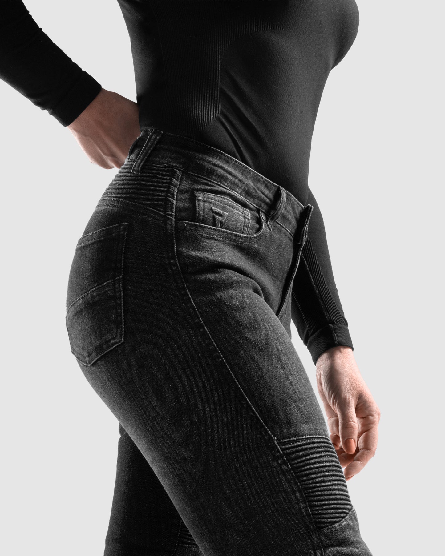 Agness 2 Mono Jean Moto Femme Noir Délavé