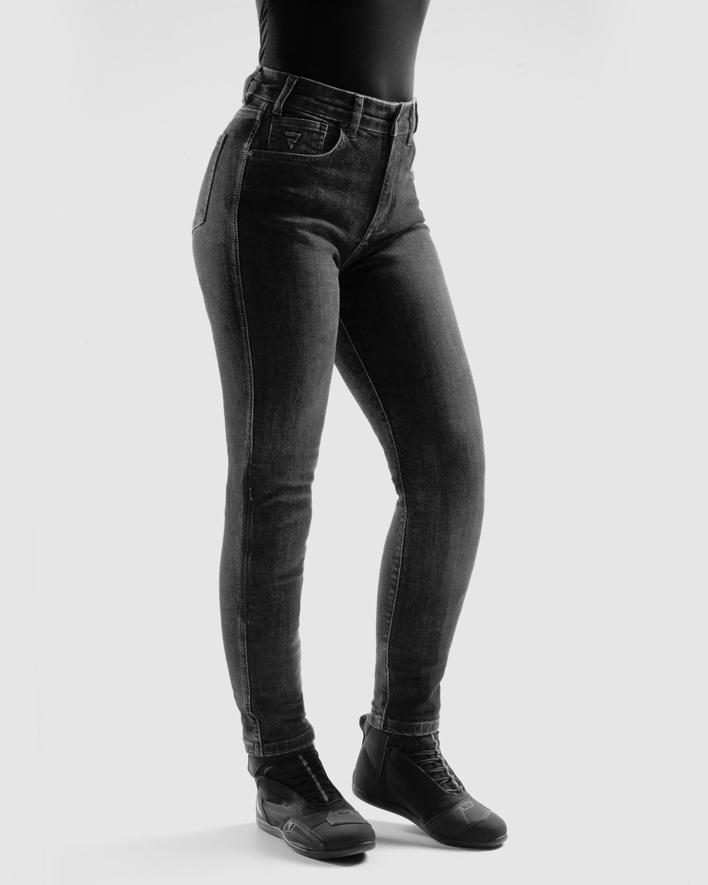 Classic Mono Jean Moto Femme Noir Délavé