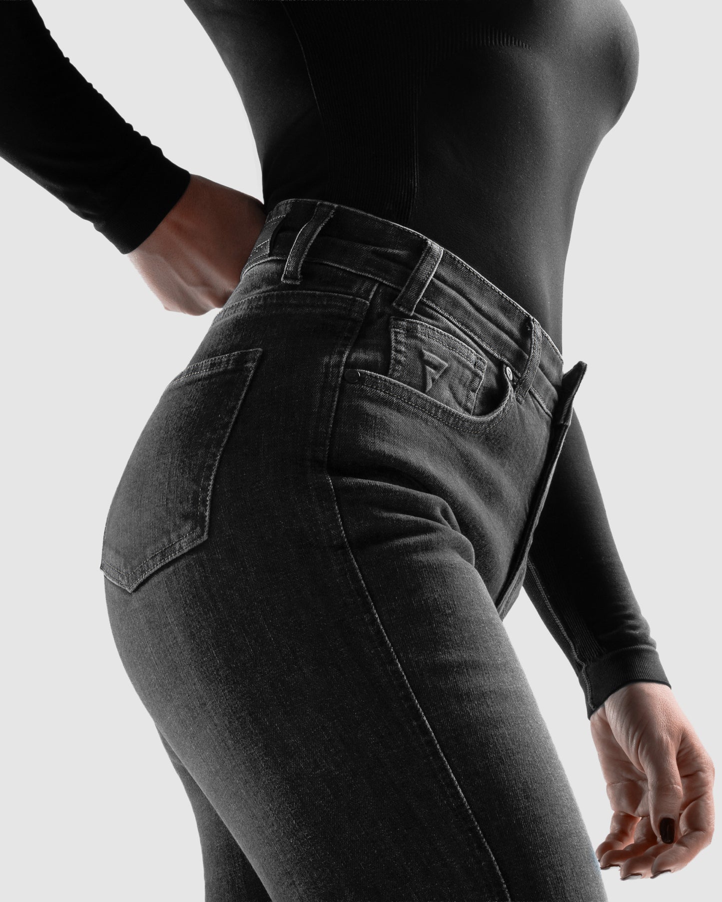 Classic Mono Jean Moto Femme Noir Délavé
