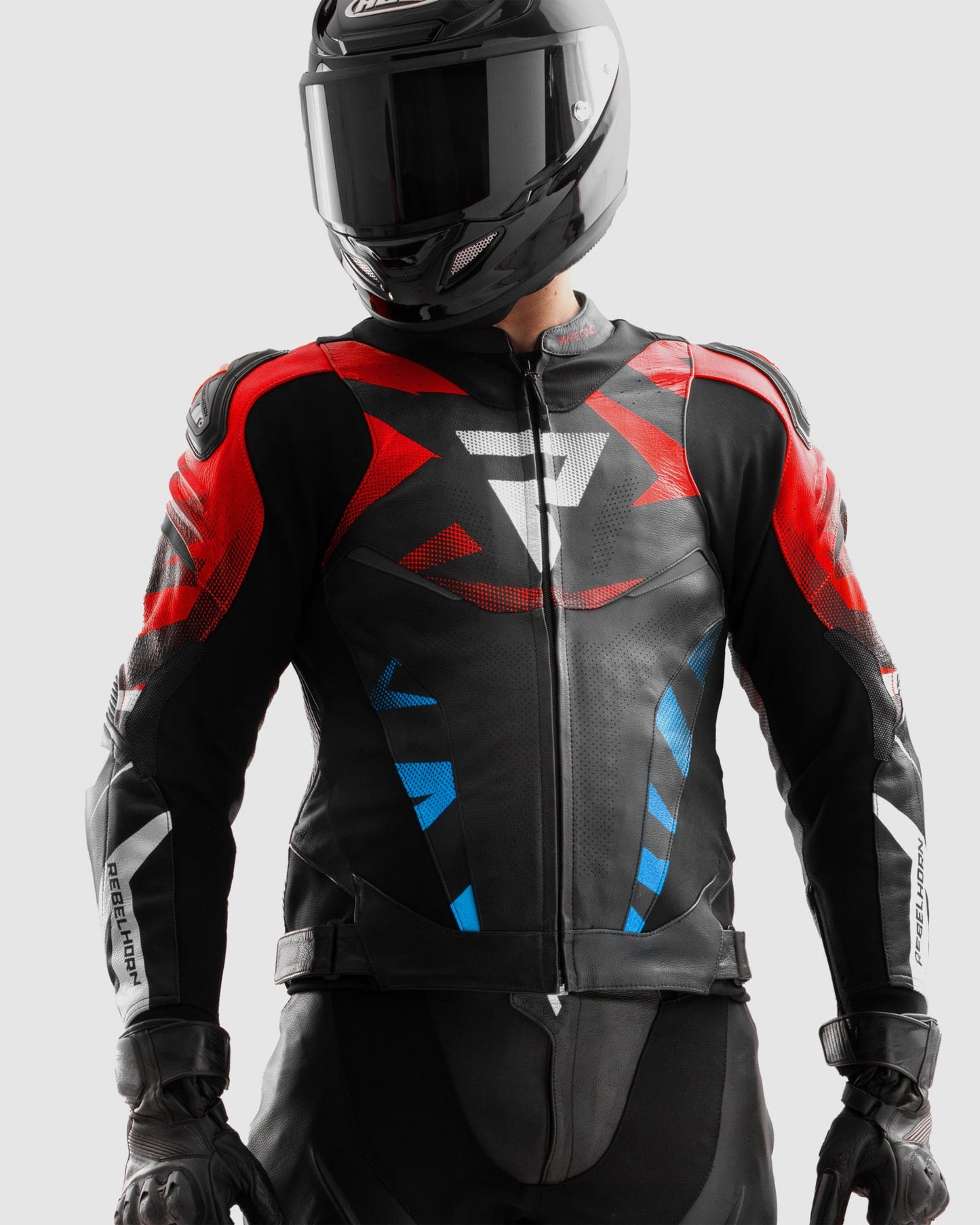 Inferno Blouson Moto Cuir Bleu Rouge