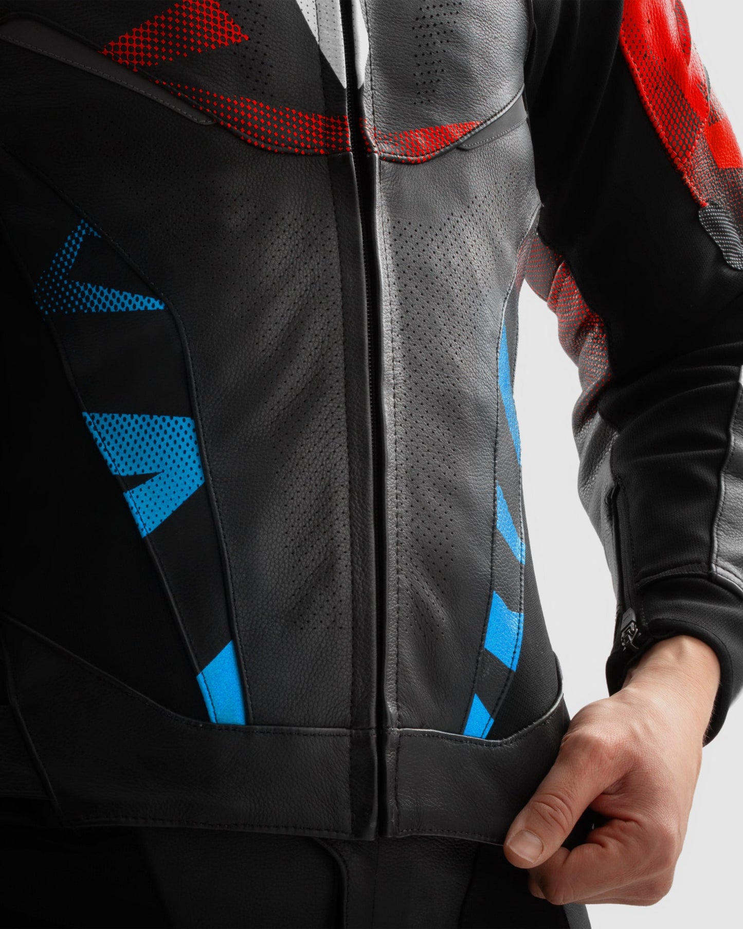 Inferno Blouson Moto Cuir Bleu Rouge