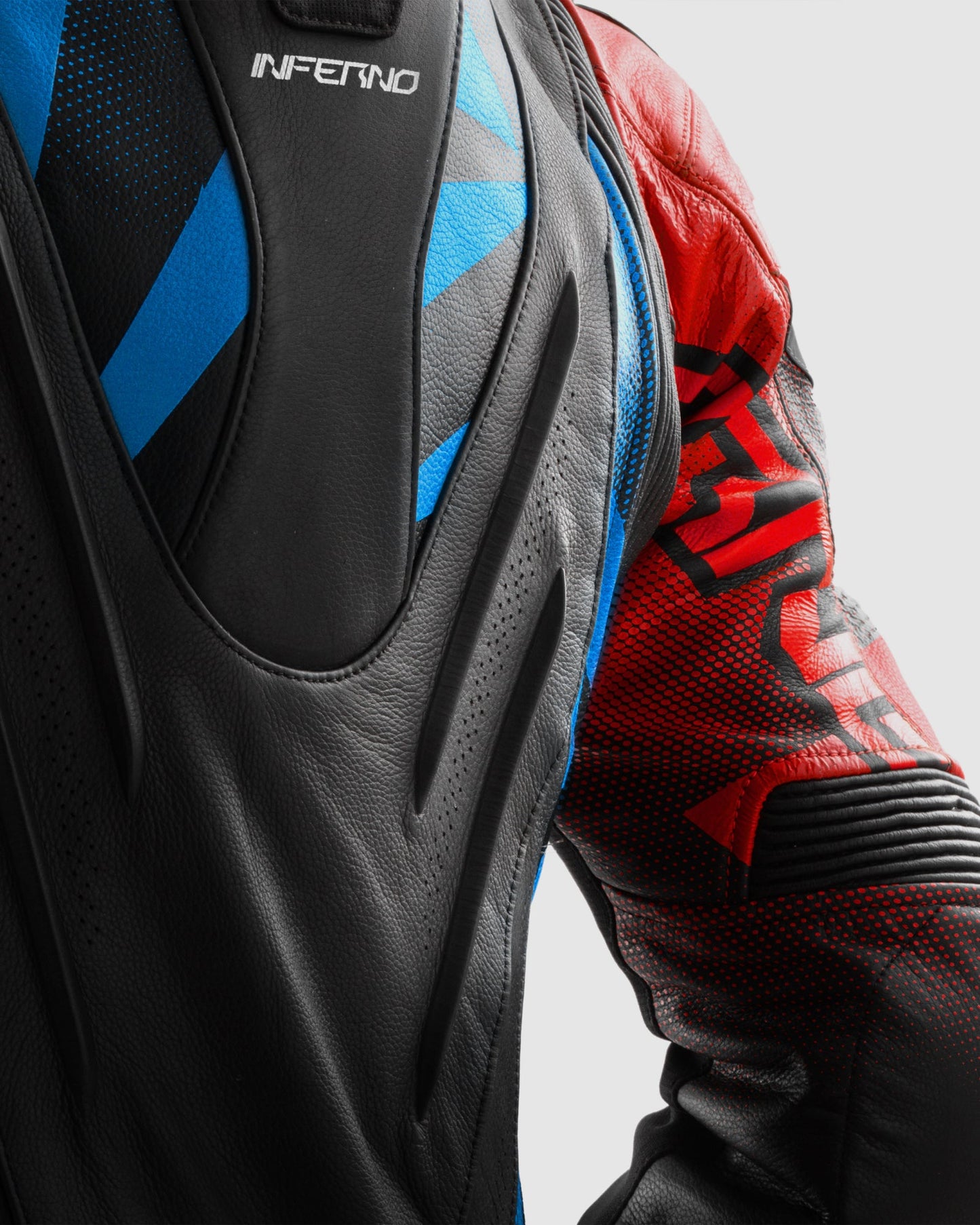 Inferno Blouson Moto Cuir Bleu Rouge