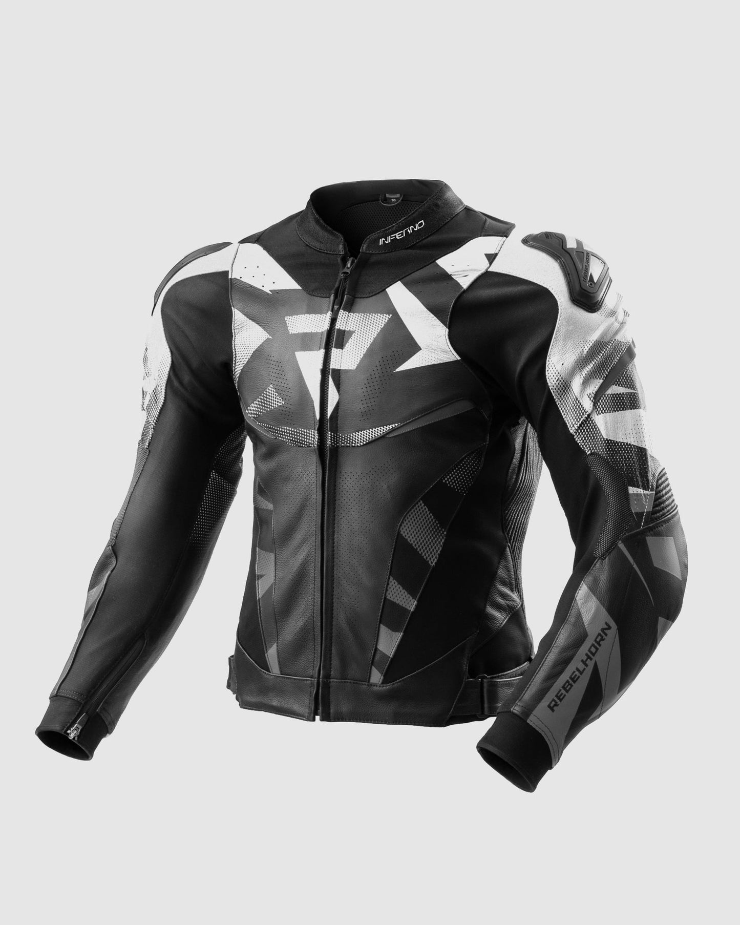 Inferno Blouson Moto Cuir Noir Blanc