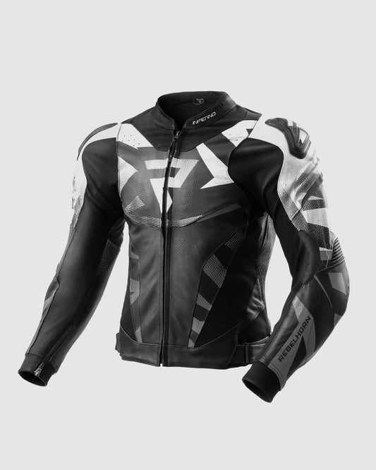 Inferno Blouson Moto Cuir Noir Blanc