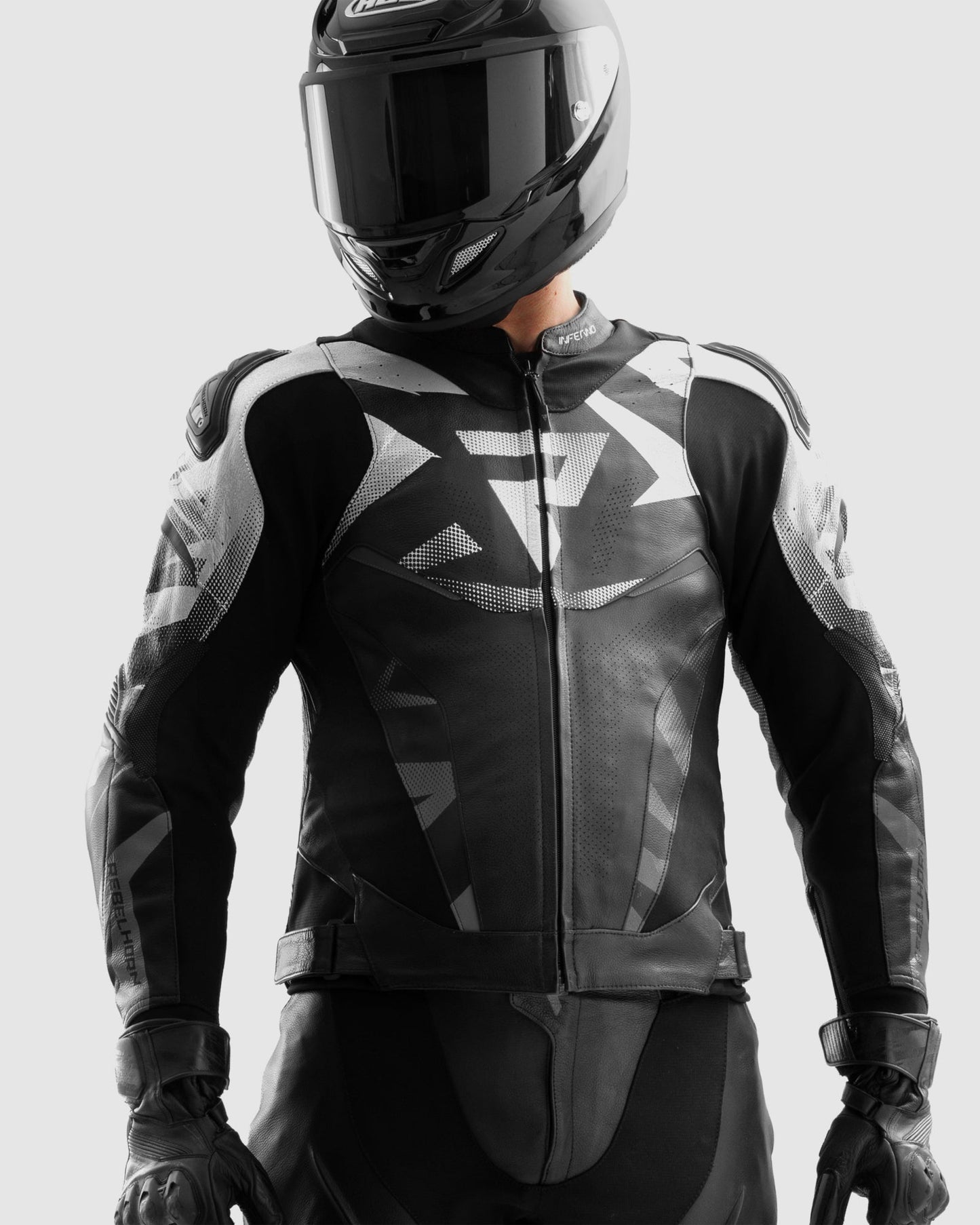 Inferno Blouson Moto Cuir Noir Blanc