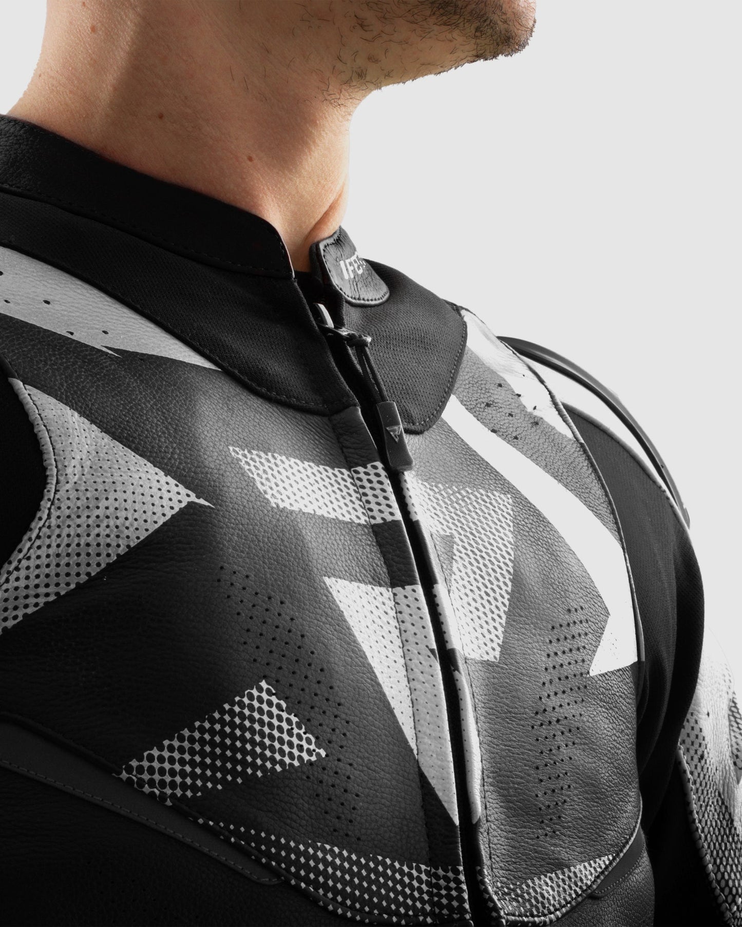 Inferno Blouson Moto Cuir Noir Blanc