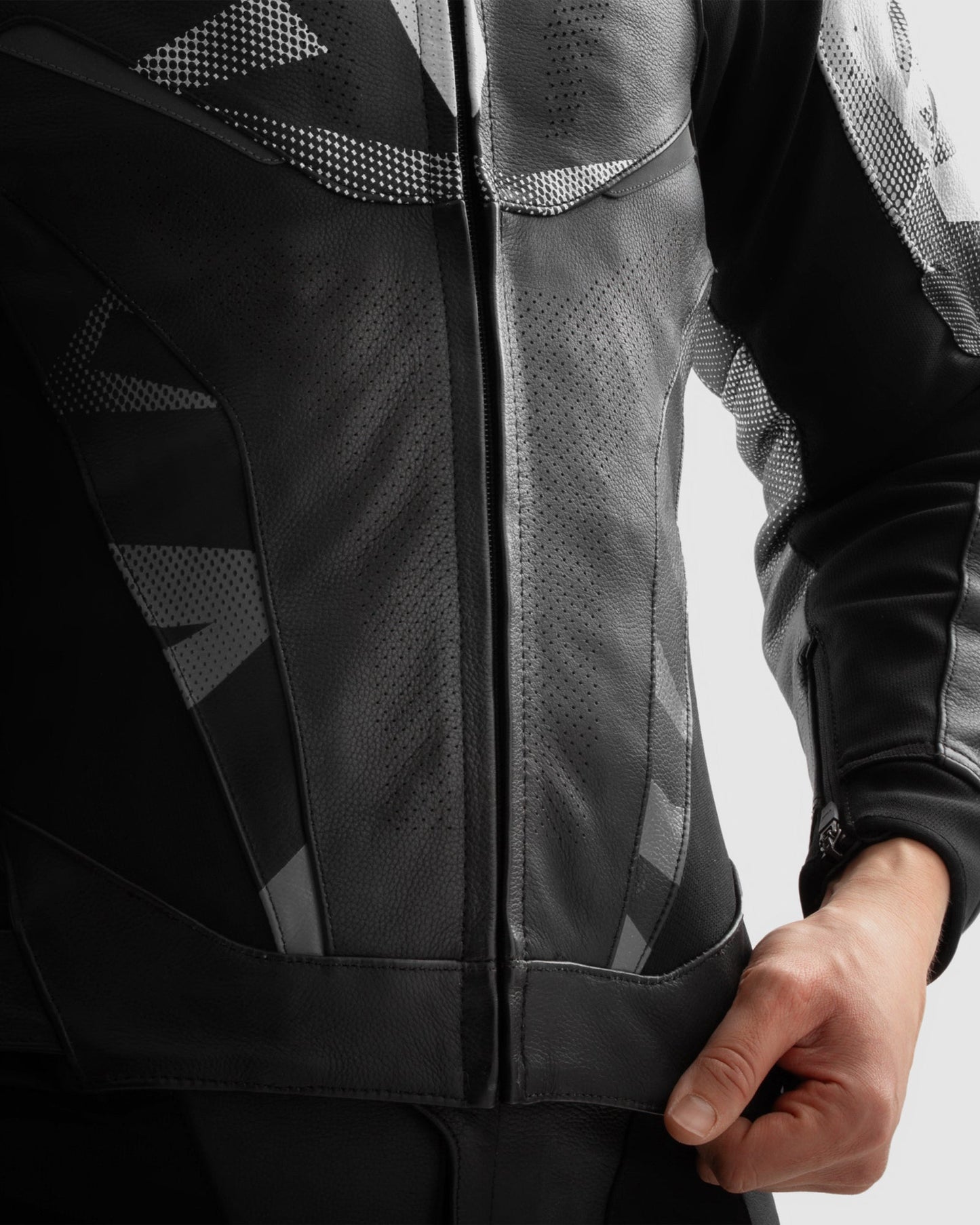 Inferno Blouson Moto Cuir Noir Blanc