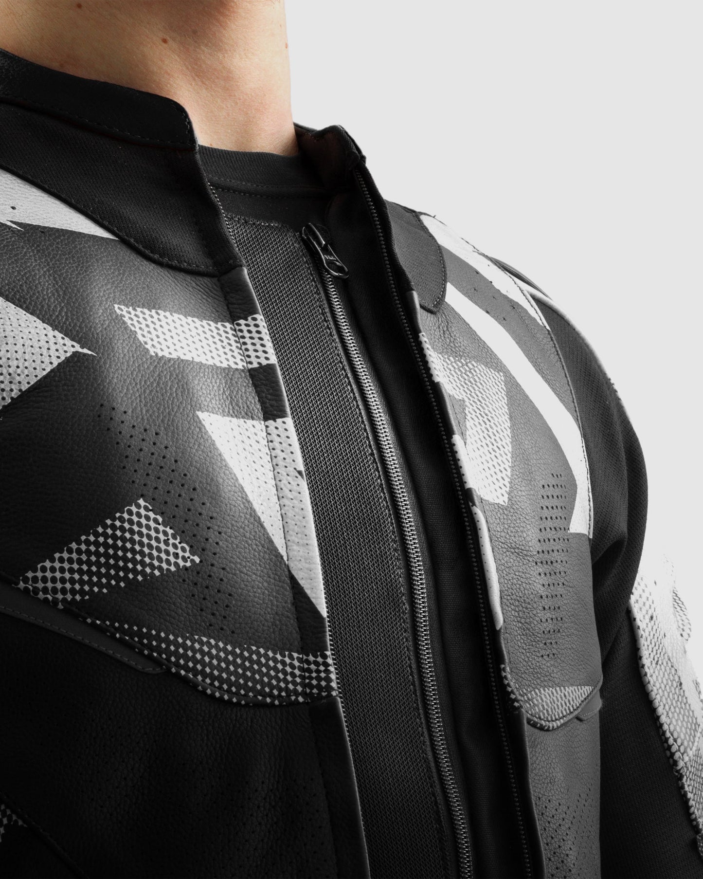 Inferno Blouson Moto Cuir Noir Blanc