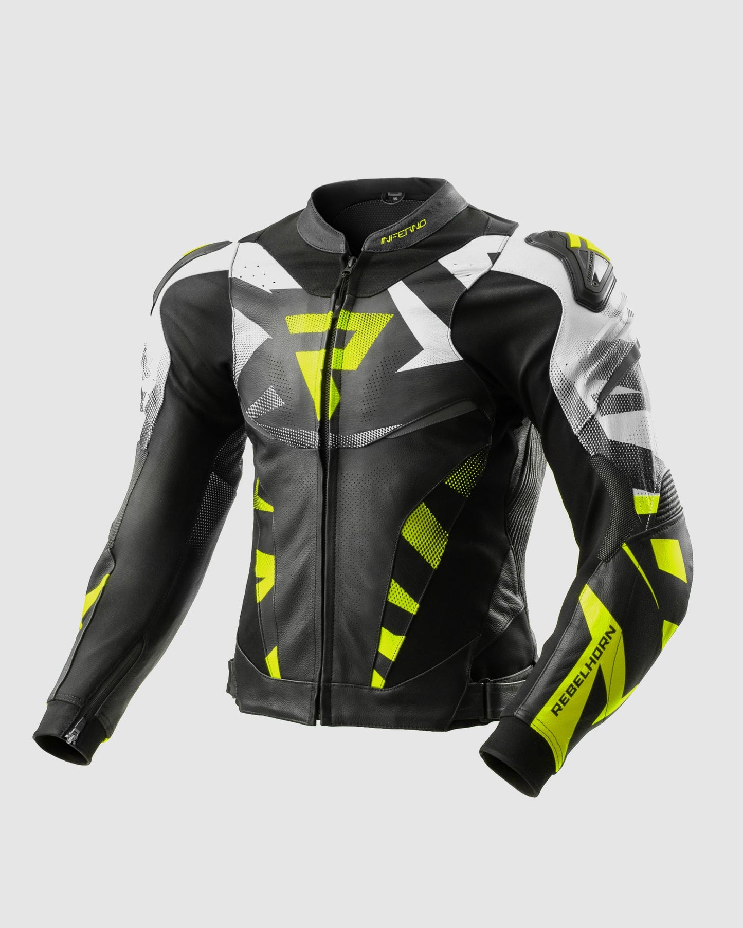 Inferno Blouson Moto Cuir Jaune Fluo