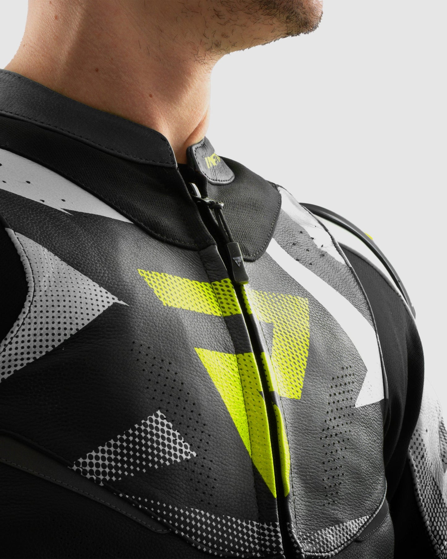 Inferno Blouson Moto Cuir Jaune Fluo