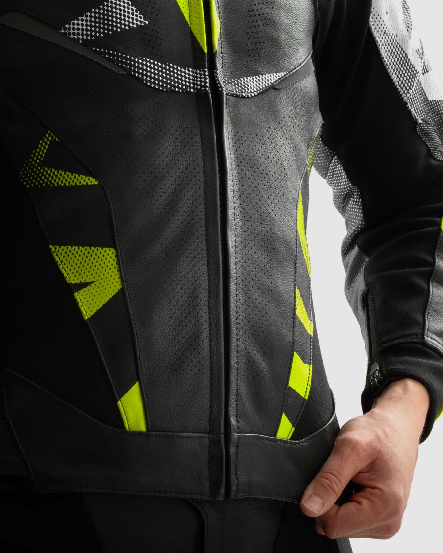 Inferno Blouson Moto Cuir Jaune Fluo