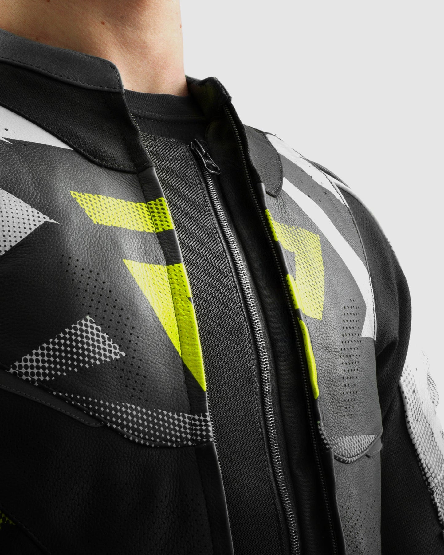 Inferno Blouson Moto Cuir Jaune Fluo