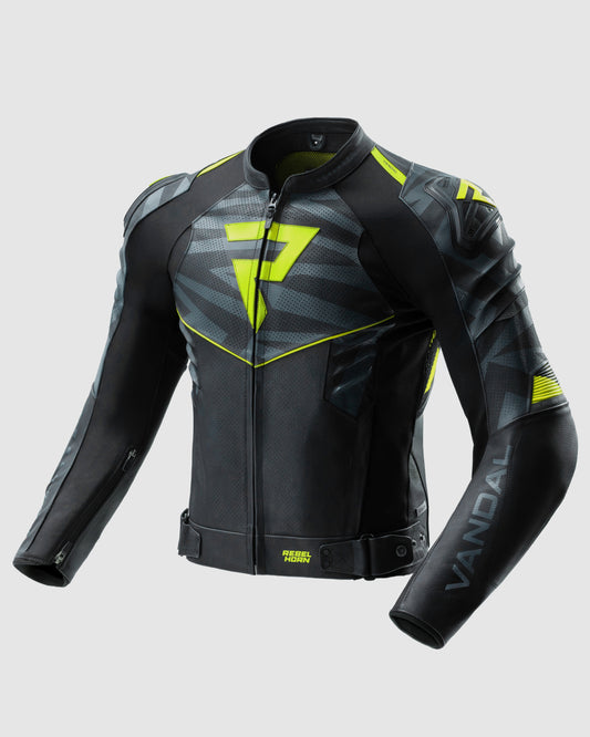 Vandal 2 Veste Moto Cuir Jaune Fluo