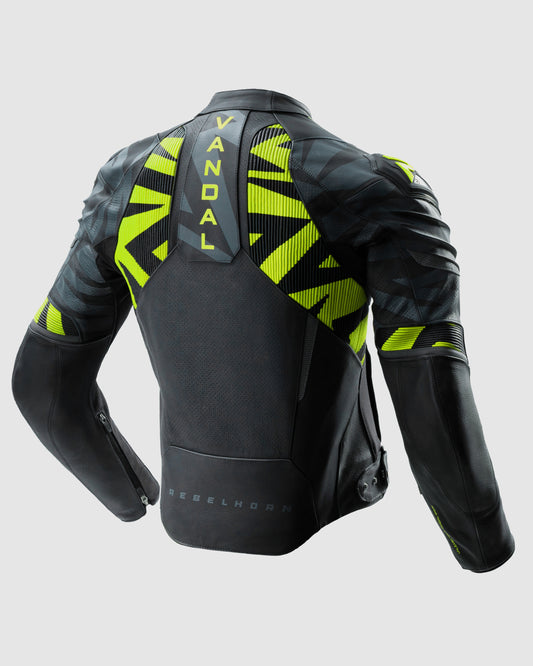 Vandal 2 Veste Moto Cuir Jaune Fluo