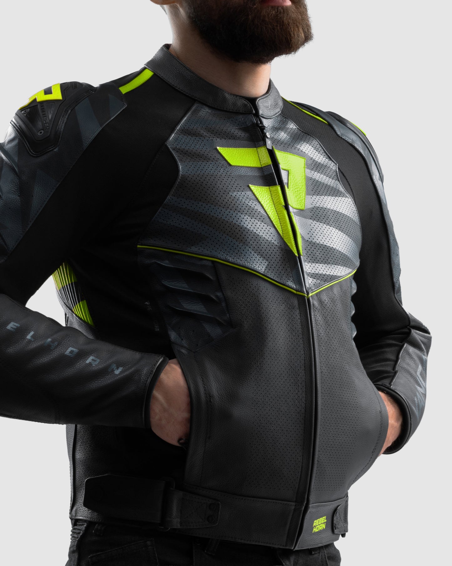 Vandal 2 Veste Moto Cuir Jaune Fluo