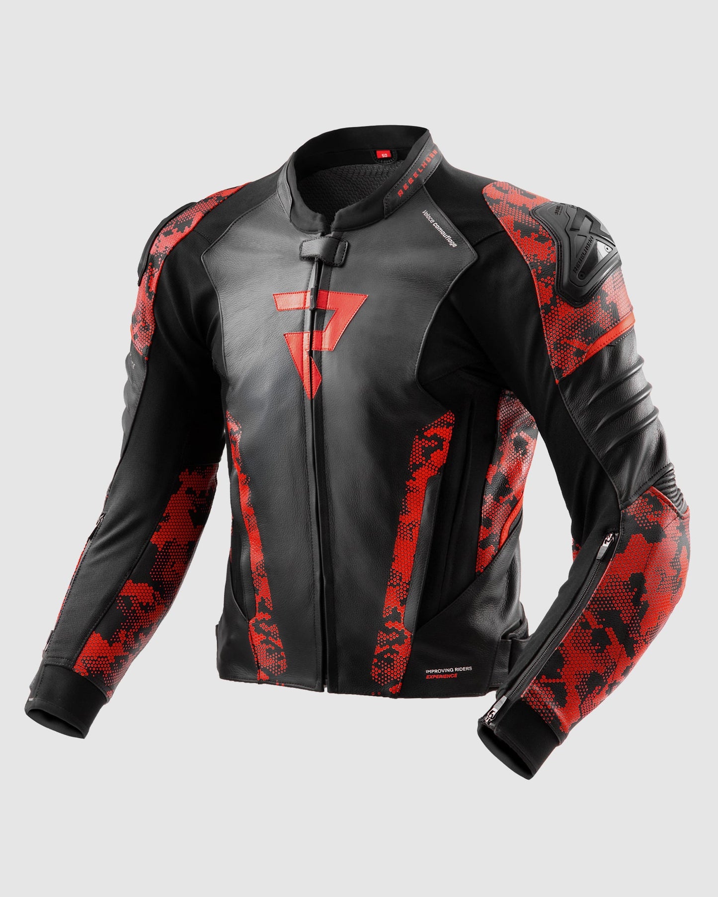 Veloce Blouson Moto Cuir Camo Rouge