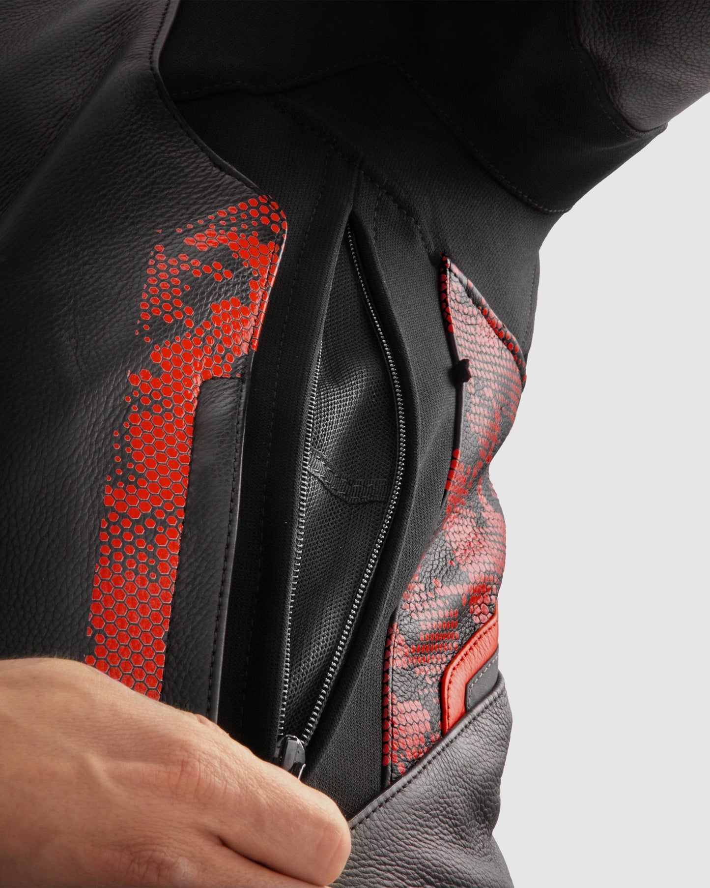 Veloce Blouson Moto Cuir Camo Rouge