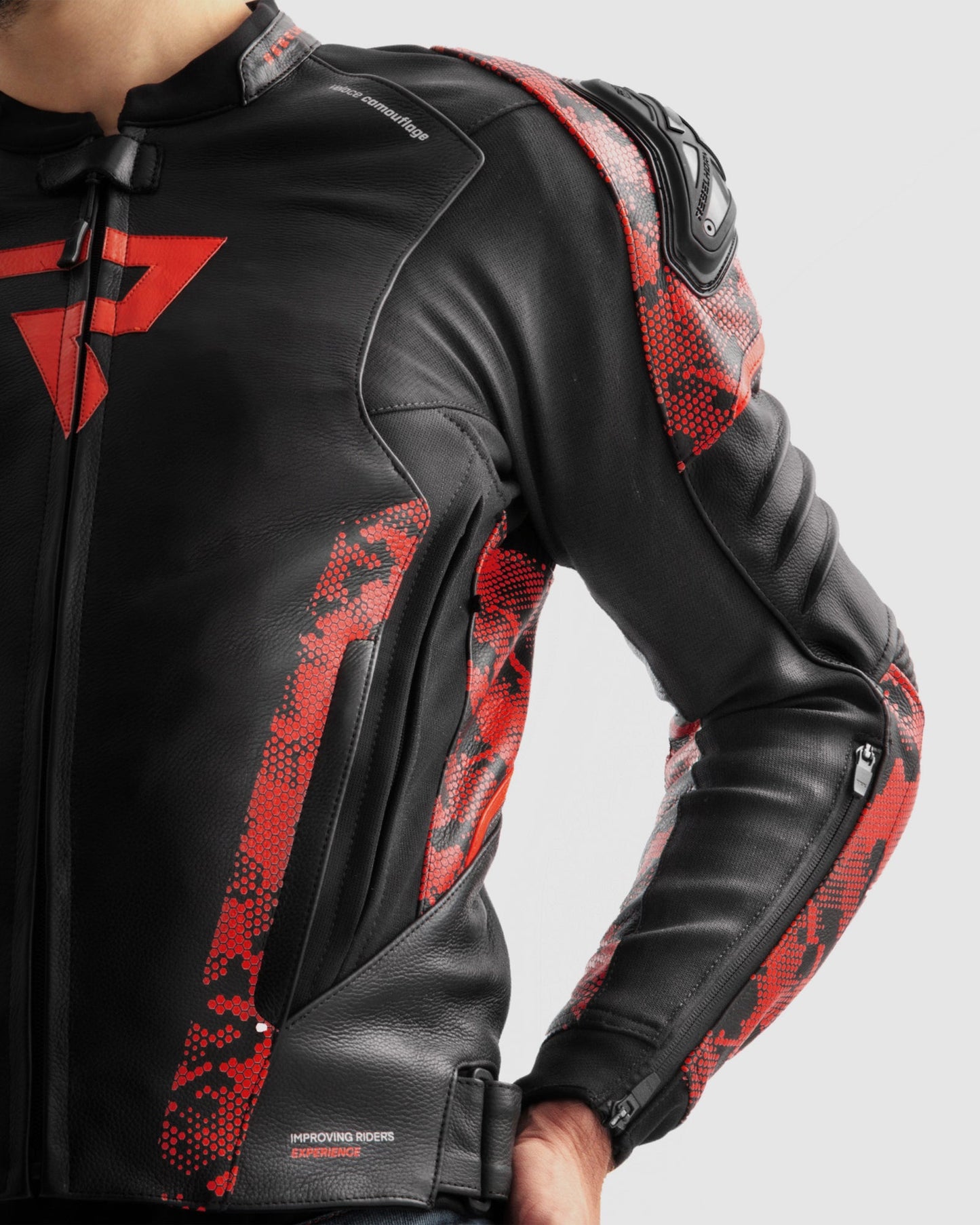Veloce Blouson Moto Cuir Camo Rouge