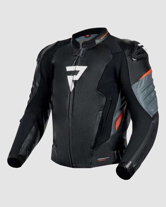 Veloce Blouson Moto Cuir Gris Rouge