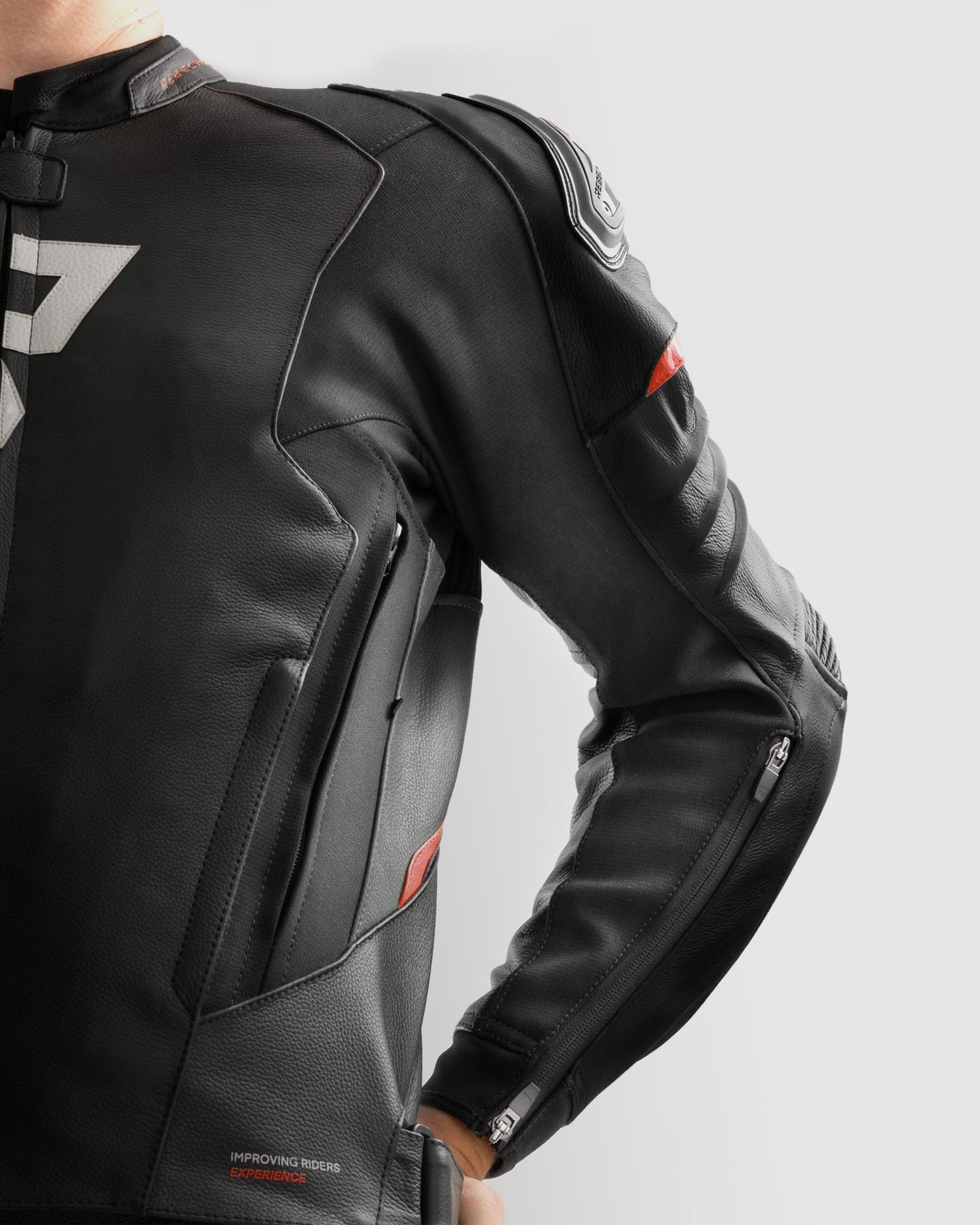 Veloce Blouson Moto Cuir Gris Rouge