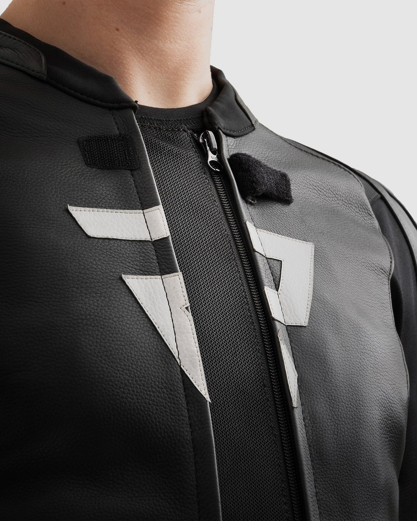 Veloce Blouson Moto Cuir Noir Blanc