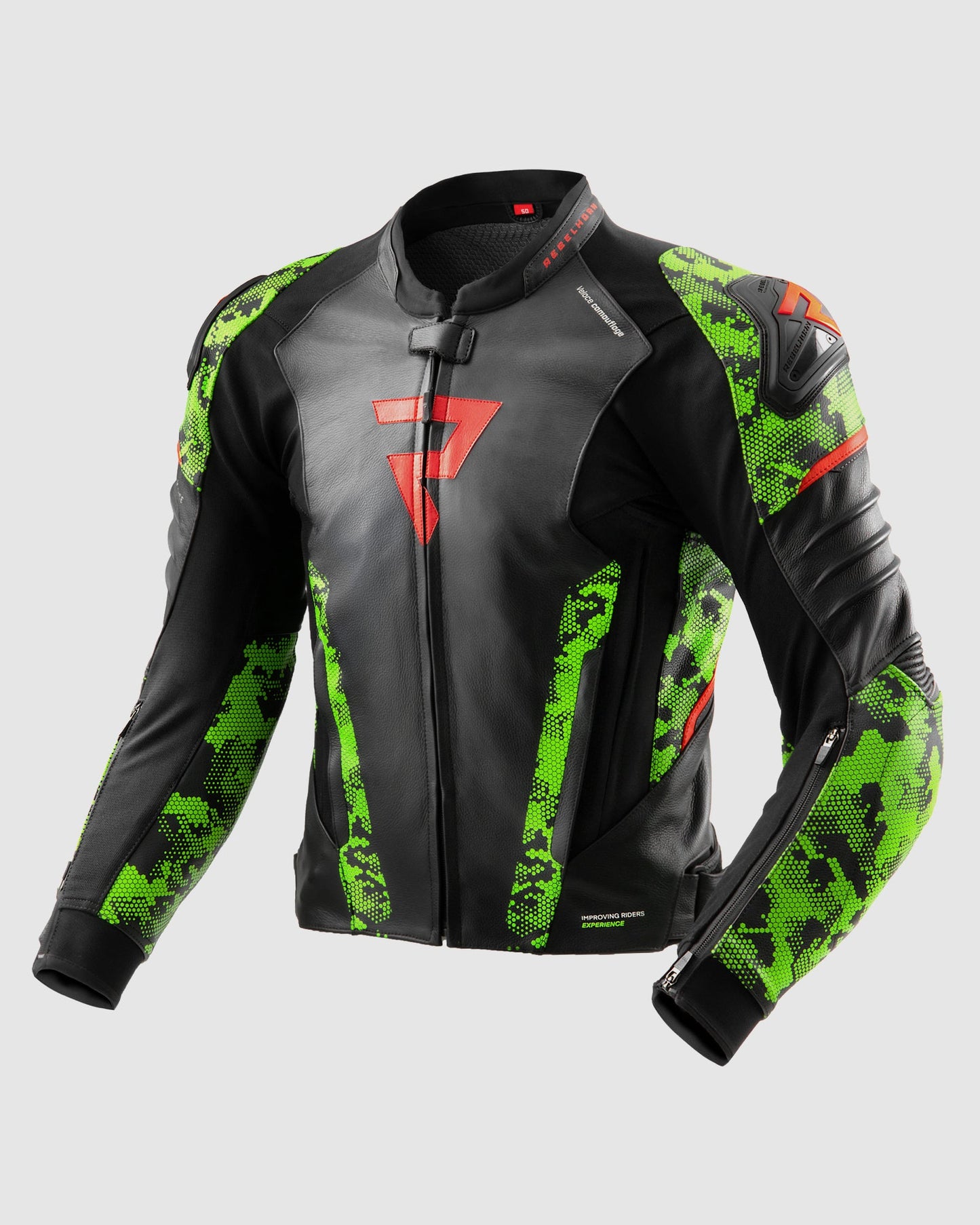 Veloce Blouson Moto Cuir Camo Vert