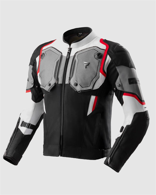 Borg II Blouson Moto Noir, Gris, Rouge