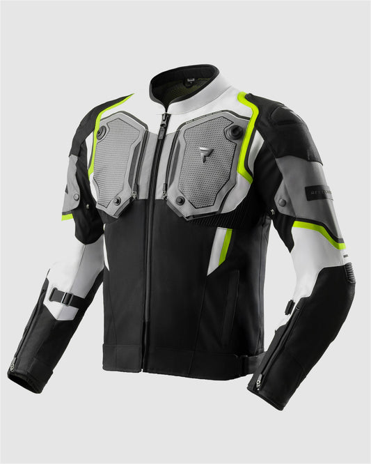 Borg II Blouson Moto Noir, Gris, Jaune Fluo