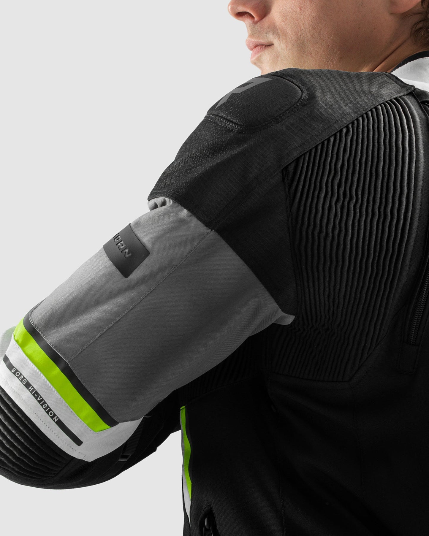 Borg II Blouson Moto Noir, Gris, Jaune Fluo